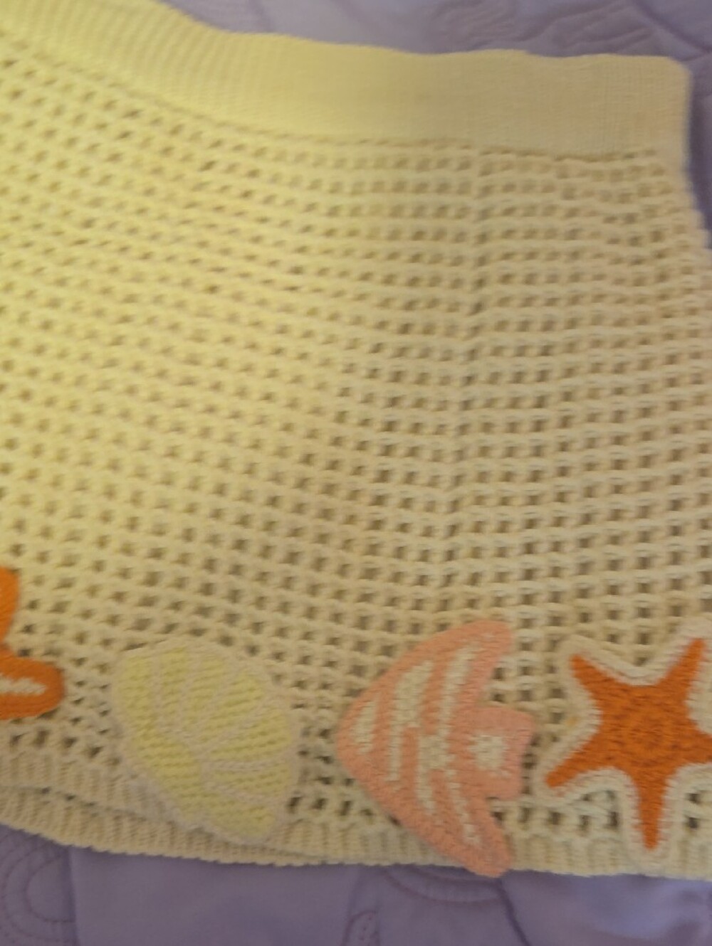 Zara Cream Crochet Shorts with Peach and Orange Beach Appliqués - Picture 4 of 6